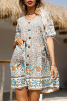 Elegant Floral Buckle V Neck A Line Dresses