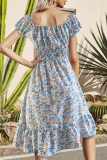 Elegant Floral Frenulum Flounce Square Collar A Line Dresses
