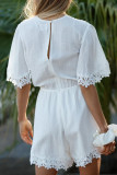 Fashion Street Solid Frenulum V Neck Loose Rompers