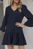 Casual Solid Fold V Neck A Line Dresses