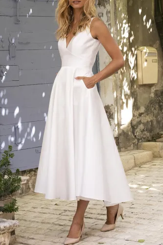 Fashion Street Solid Backless V Neck Princess Dresses