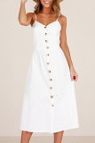 Casual Solid Floral Pocket Buckle Spaghetti Strap A Line Dresses