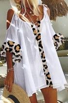 Fashion Simplicity Leopard Split Joint V Neck T-Shirts