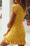 Elegant Floral Frenulum Flounce V Neck A Line Dresses