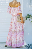 Fashion Street Print Split Joint Off the Shoulder A Line Dresses