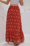 Elegant Floral Buttons Slit Regular High Waist Type A Full Print Bottoms