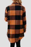 Casual Plaid Pocket Buckle Turndown Collar Outerwear