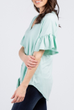 Casual Solid Buckle Strap Design V Neck Tops