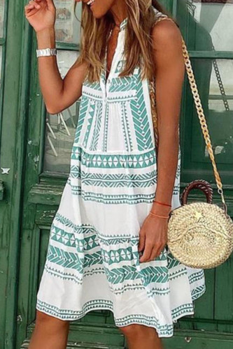 Fashion Casual Print Split Joint V Neck Princess Dresses