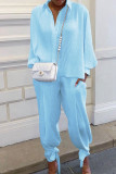 Casual Solid Pocket Turndown Collar Long Sleeve Two Pieces