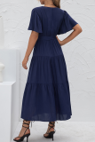 Elegant Solid Split Joint With Belt V Neck Cake Skirt Dresses