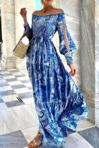 Fashion Street Print Split Joint Off the Shoulder Printed Dresses