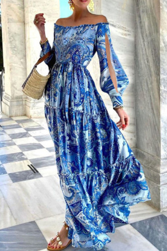 Fashion Street Print Split Joint Off the Shoulder Printed Dresses