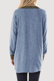 Casual Patchwork Pocket Zipper Turndown Collar Tops