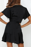 Fashion Elegant Print With Belt V Neck A Line Dresses