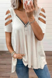 Fashion Casual Solid Split Joint V Neck T-Shirts