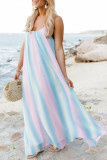 Fashion Bohemian Gradual Change Patchwork Spaghetti Strap Beach Dresses