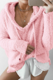 Casual Solid Patchwork Draw String Hooded Collar Tops