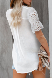 Elegant Solid Hollowed Out Patchwork V Neck Tops