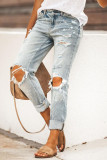 Fashion Street Solid Ripped Loose Denim Jeans