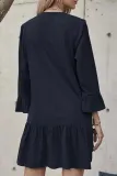 Casual Solid Fold V Neck A Line Dresses