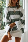 Casual Striped Patchwork Contrast O Neck Tops Sweater