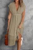 Sexy Casual Solid Buckle Solid Color V Neck Lantern Skirt Dresses