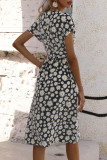 Fashion Street Print Split Joint V Neck A Line Dresses