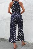 Casual Sweet Polka Dot Bandage Pocket Halter Loose Jumpsuits