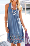 Casual Print Fold U Neck A Line Dresses