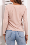 Casual Elegant Solid Buckle Flounce O Neck Tops