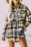 Casual Plaid Buckle Buttons Turndown Collar Tops