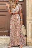 Fashion Elegant Print V Neck Princess Dresses