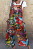 Street Graffiti Split Joint Buttons Square Collar Straight Jumpsuits