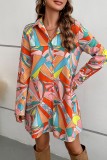 Casual Print Patchwork Turndown Collar Shirt Dress Dresses