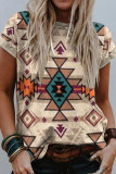 Fashion Casual Print Split Joint O Neck T-Shirts