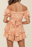 Fashion Street Print Patchwork Off the Shoulder Loose Rompers