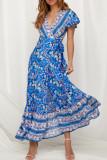 Fashion Bohemian Print V Neck Printed Dresses