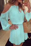 Fashion Street Solid Patchwork O Neck Pleated Dresses