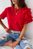 Fashion Street Solid Split Joint O Neck Tops