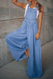 Casual Solid Pocket Spaghetti Strap Loose Jumpsuits