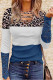 Leopard Print Lace Panel Striped Casual T-Shirt