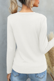 Street Solid Split Joint Buckle O Neck Tops