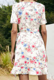 Elegant Floral Frenulum Flounce V Neck A Line Dresses