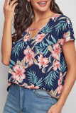 Fashion Casual Print Split Joint V Neck Tops