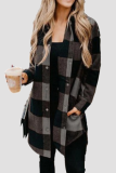 Casual Plaid Pocket Buckle Turndown Collar Outerwear