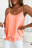 Sexy Vacation Solid Pearl Fold U Neck Tops
