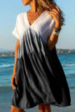 Fashion British Style Gradual Change Split Joint V Neck Princess Dresses