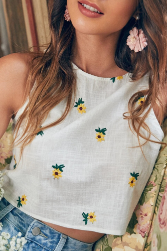 Sweet Floral Basic O Neck Tops