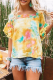 Casual Street Tie Dye Tassel Split Joint Square Collar T-Shirts